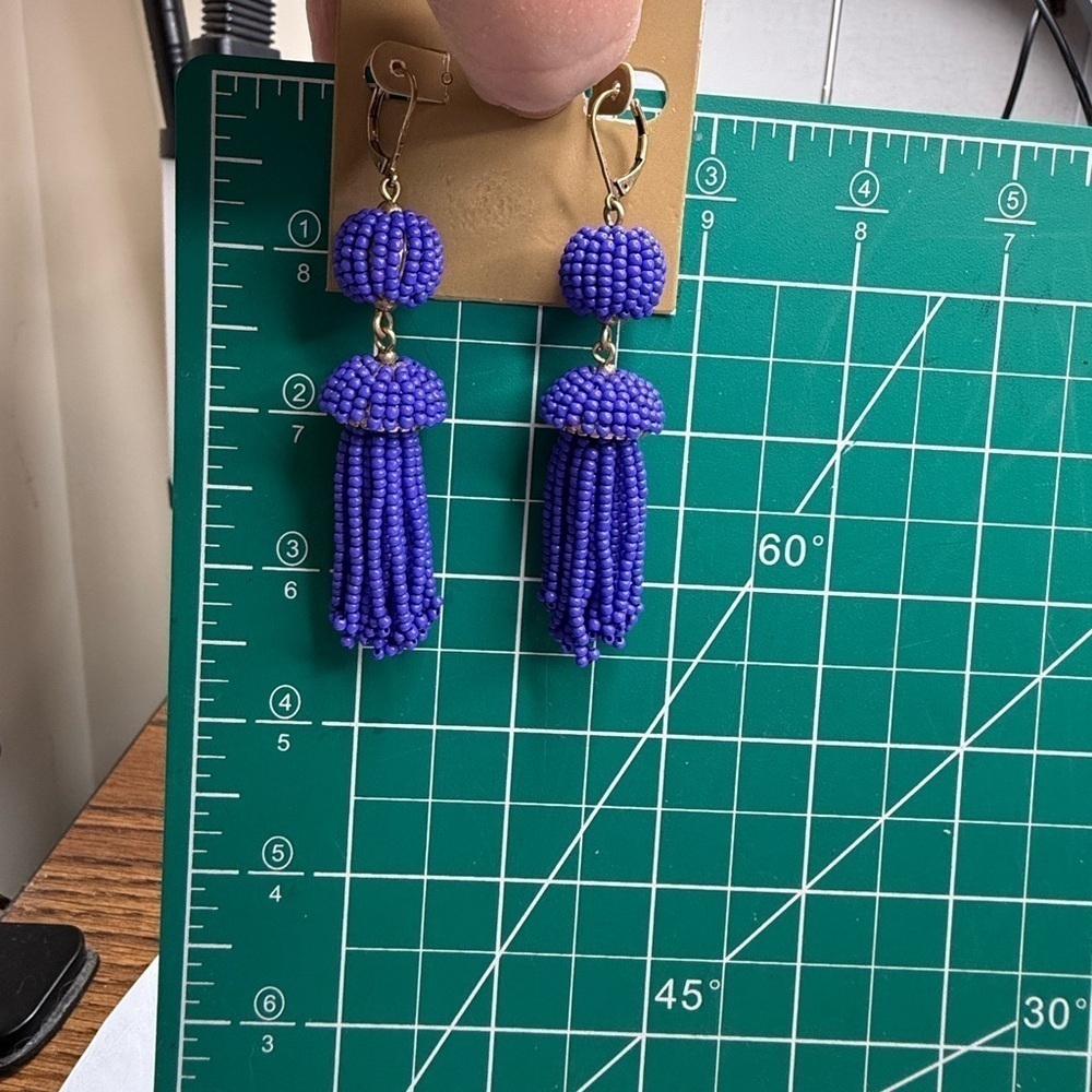NWT J.Crew Purple Beaded Tassel Earrings - Picture 5 of 5